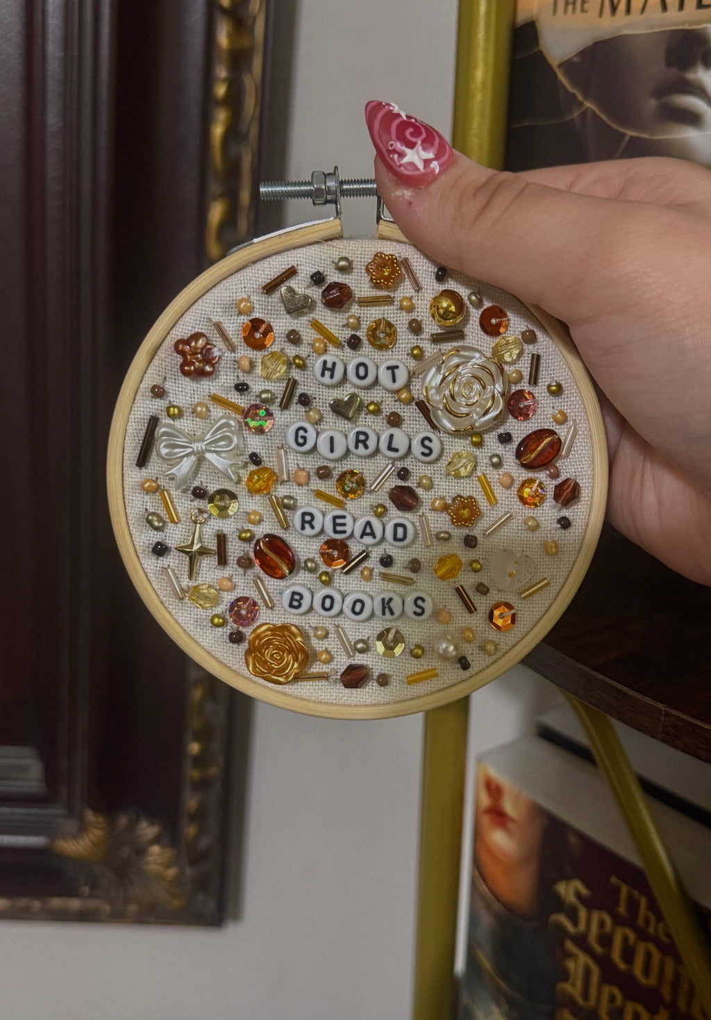 hot girls read books beaded embroidery
