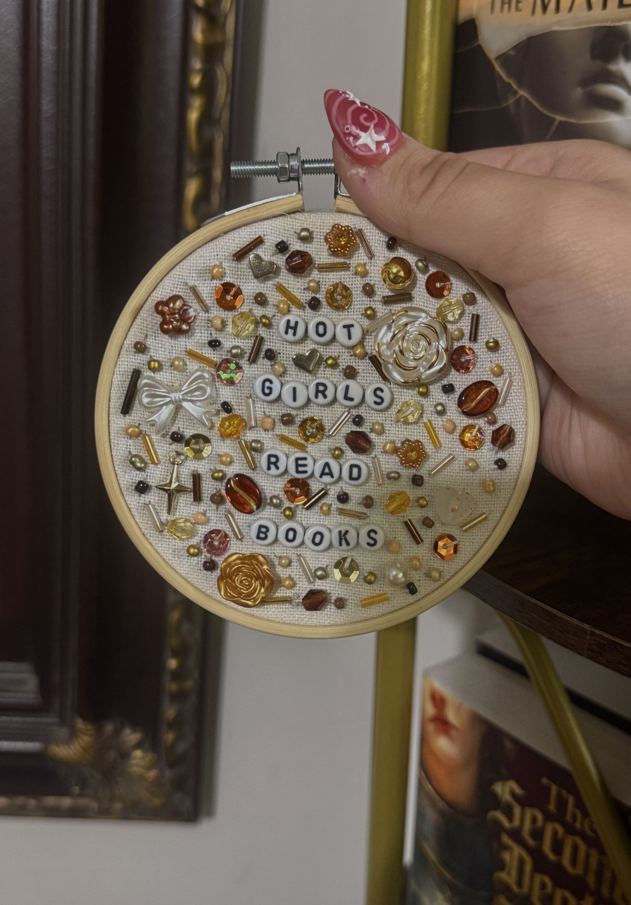 hot girls read books beaded embroidery