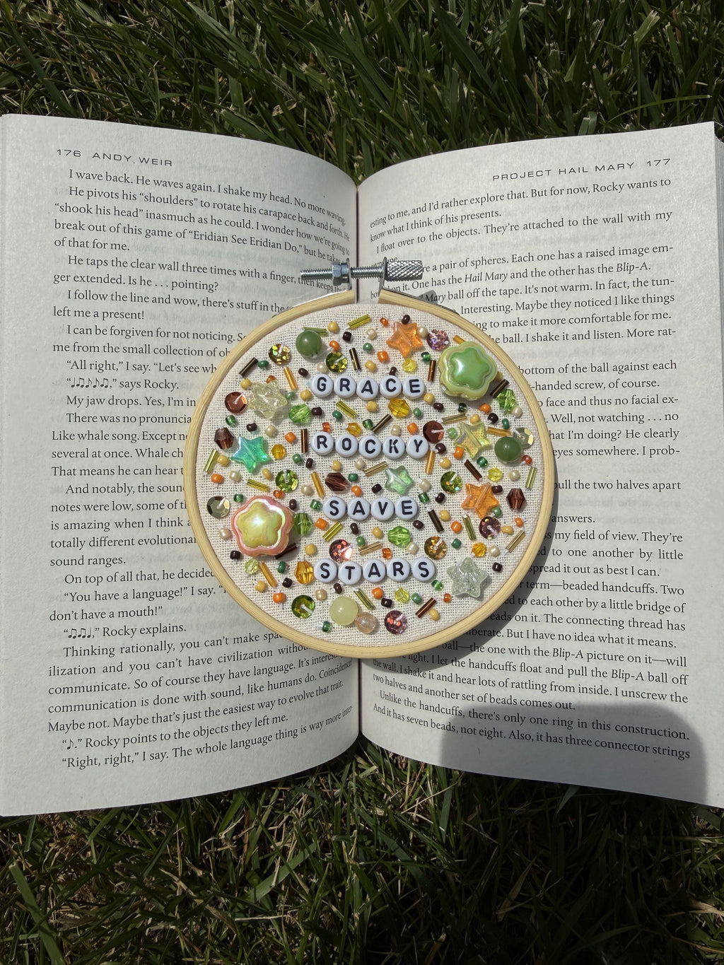 project hail mary inspired bookish beaded embroidery